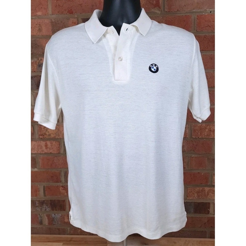 BMW Vintage White Polo Shirt Embroidered Mens Large Vantage Custom Classics